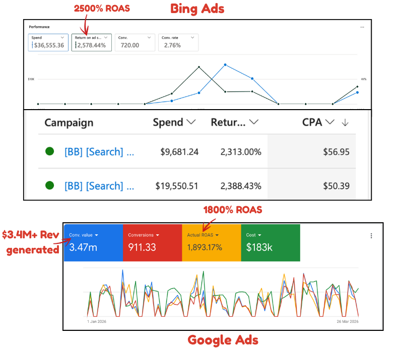 Bing & Google paid ads ROAS case study
